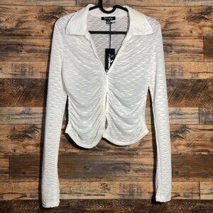 Generation kiss white see through button up collared shirt top blouse s small